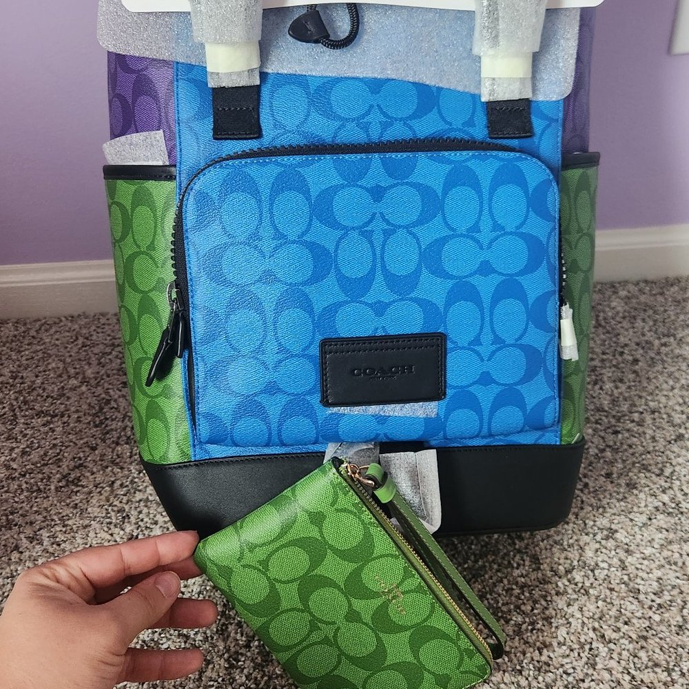 Coach Track Backpack In Blocked Signature Canvas